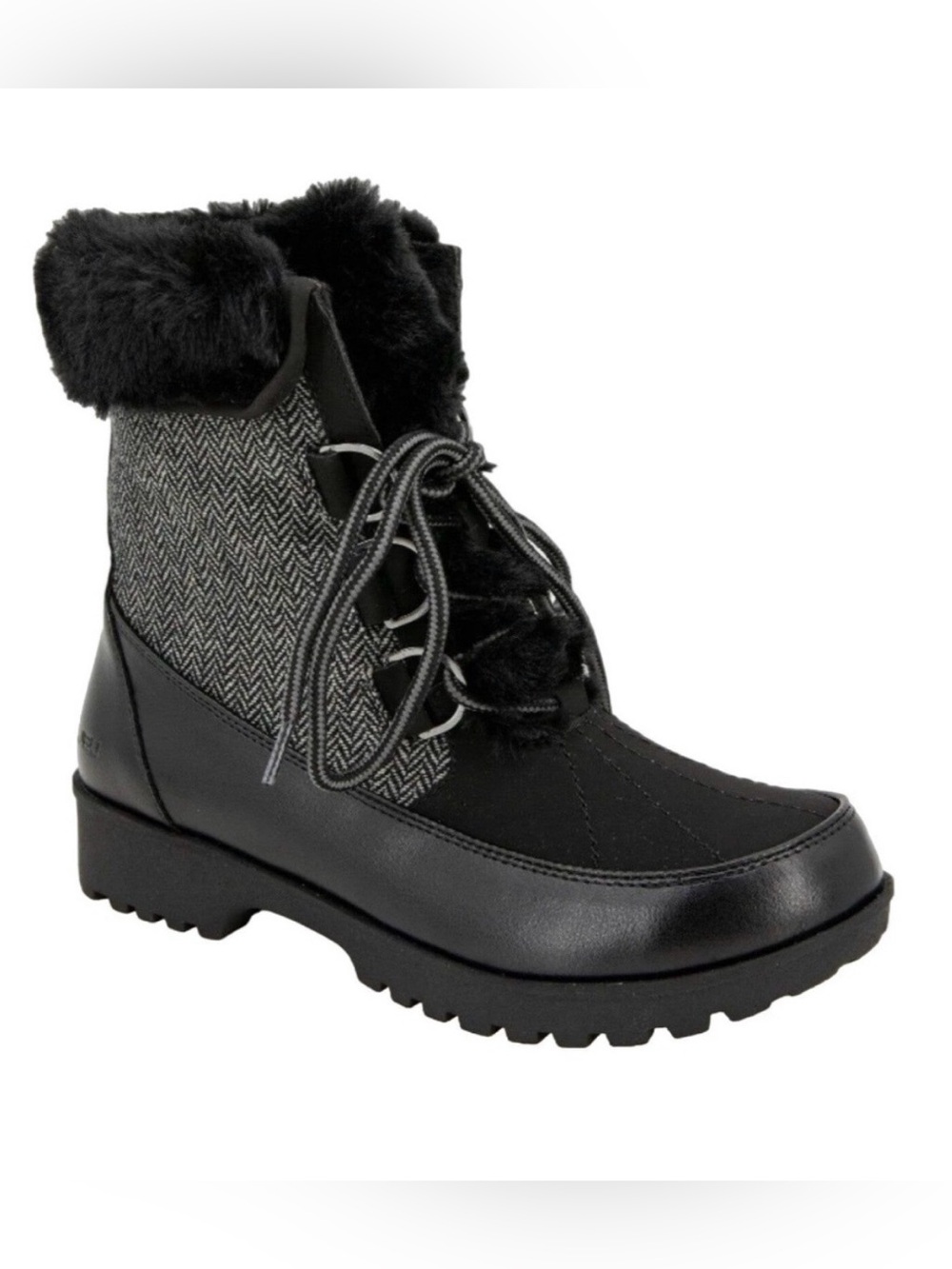 JBU Woman’s Black Southgate Boots Faux Fur Herringbone Weather Boot Size 10 NWT
